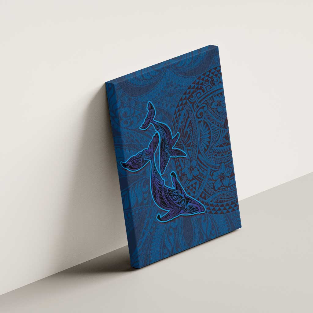 Hawaiian Whales Polynesian Art Motifs Canvas Wall Art Blue Color LT03 - Polynesian Pride