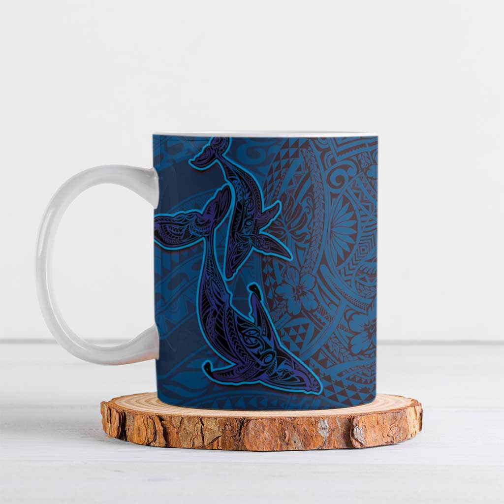 Hawaiian Whales Polynesian Art Motifs Ceramic Mug Blue Color LT03 Blue - Polynesian Pride