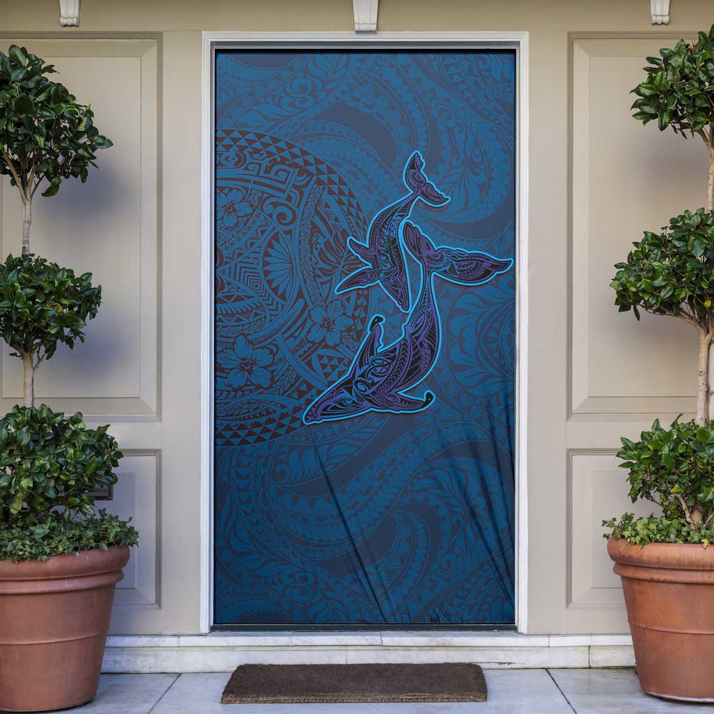 Hawaiian Whales Polynesian Art Motifs Door Cover Blue Color LT03 Blue - Polynesian Pride