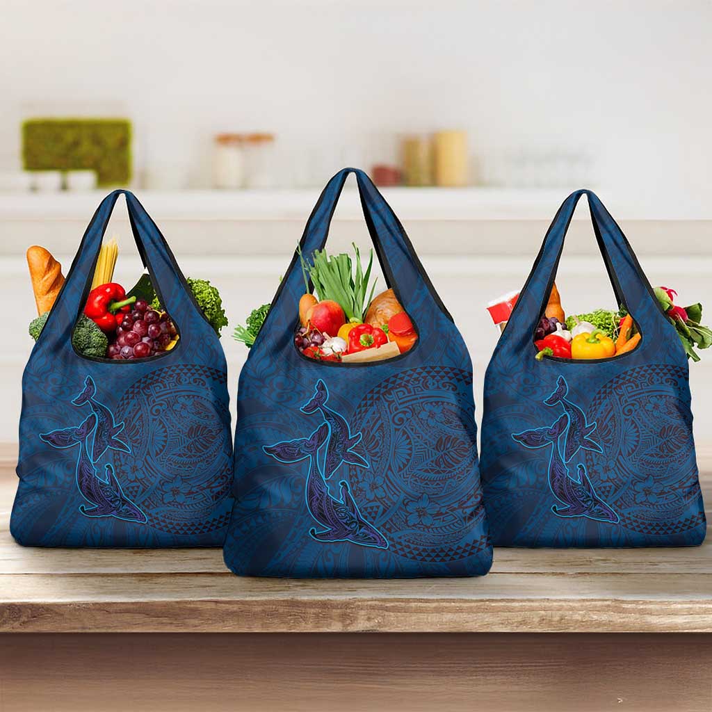 Hawaiian Whales Polynesian Art Motifs Grocery Bag Blue Color LT03 3-pack One Size Blue - Polynesian Pride