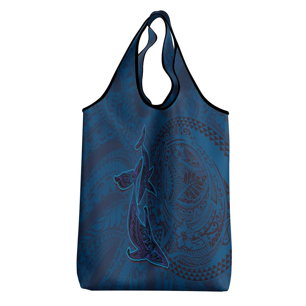 Hawaiian Whales Polynesian Art Motifs Grocery Bag Blue Color LT03 - Polynesian Pride