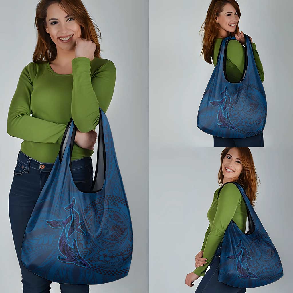 Hawaiian Whales Polynesian Art Motifs Grocery Bag Blue Color LT03 - Polynesian Pride