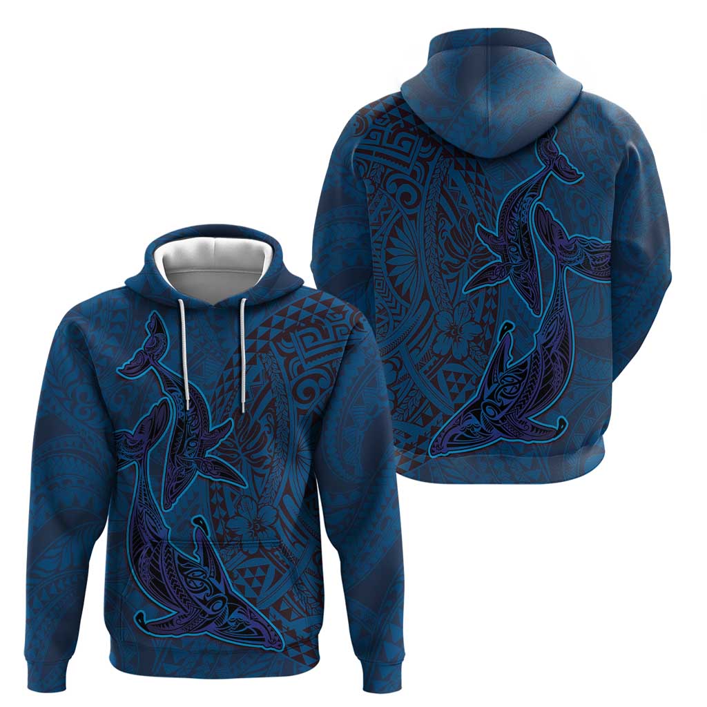 Hawaiian Whales Polynesian Art Motifs Hoodie Blue Color LT03 - Polynesian Pride