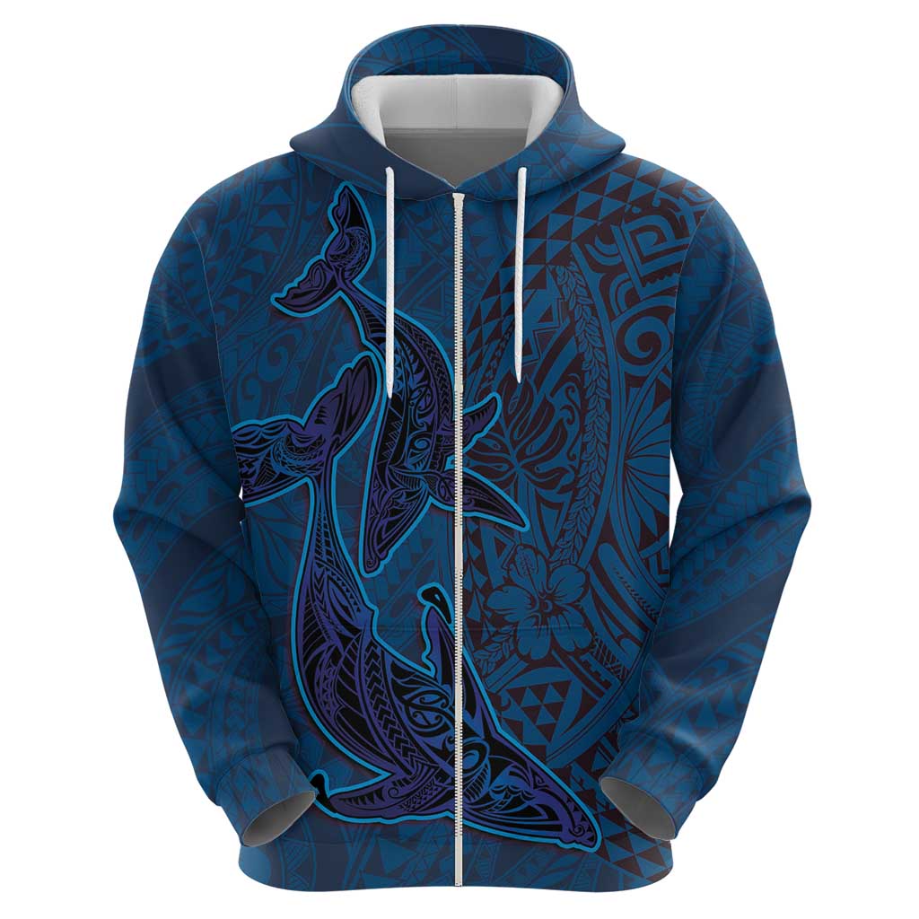 Hawaiian Whales Polynesian Art Motifs Hoodie Blue Color LT03 - Polynesian Pride