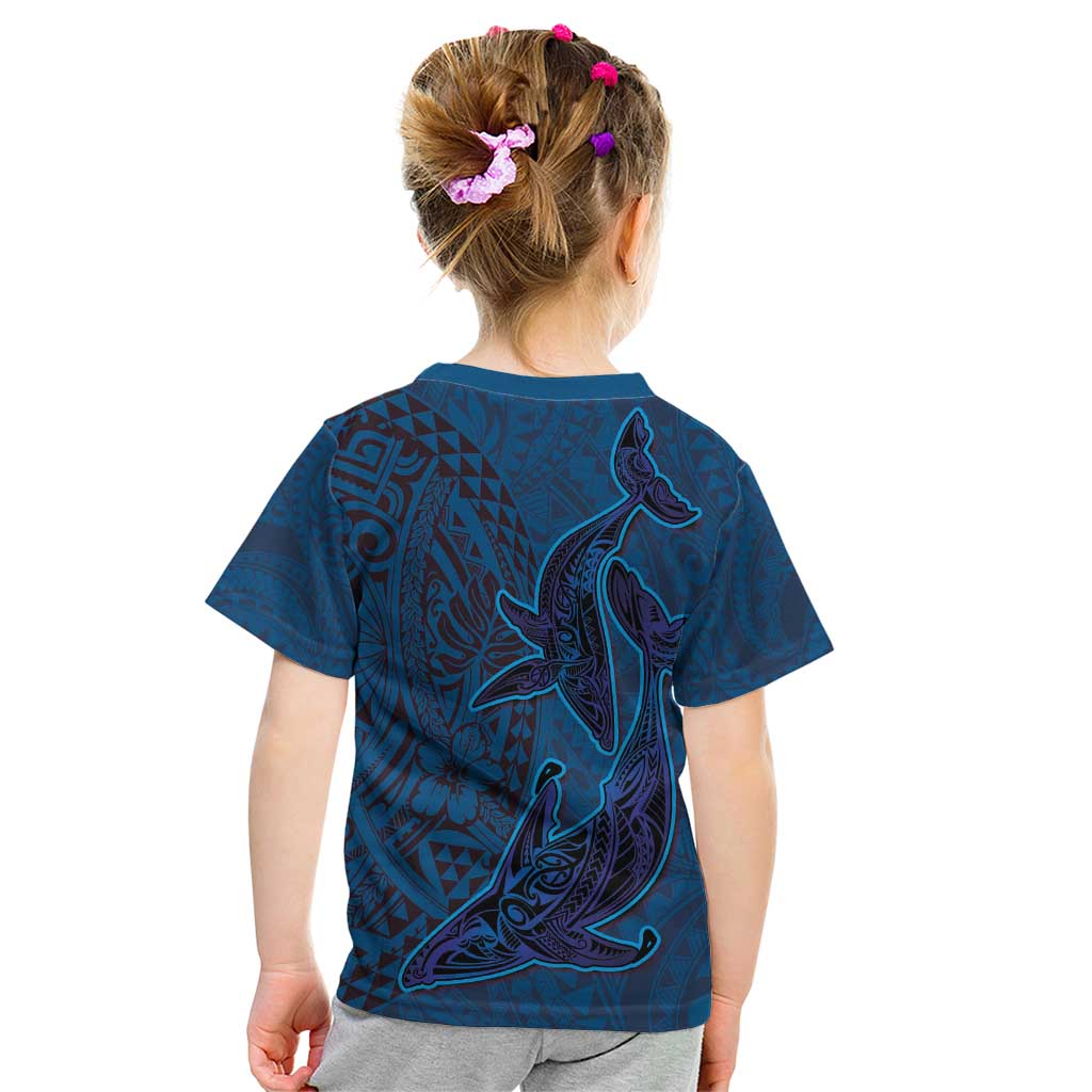 Hawaiian Whales Polynesian Art Motifs Kid T Shirt Blue Color LT03 - Polynesian Pride