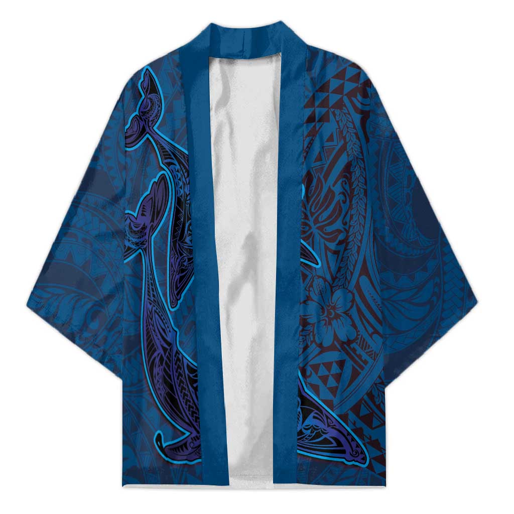 Hawaiian Whales Polynesian Art Motifs Kimono Blue Color LT03 Unisex Blue - Polynesian Pride