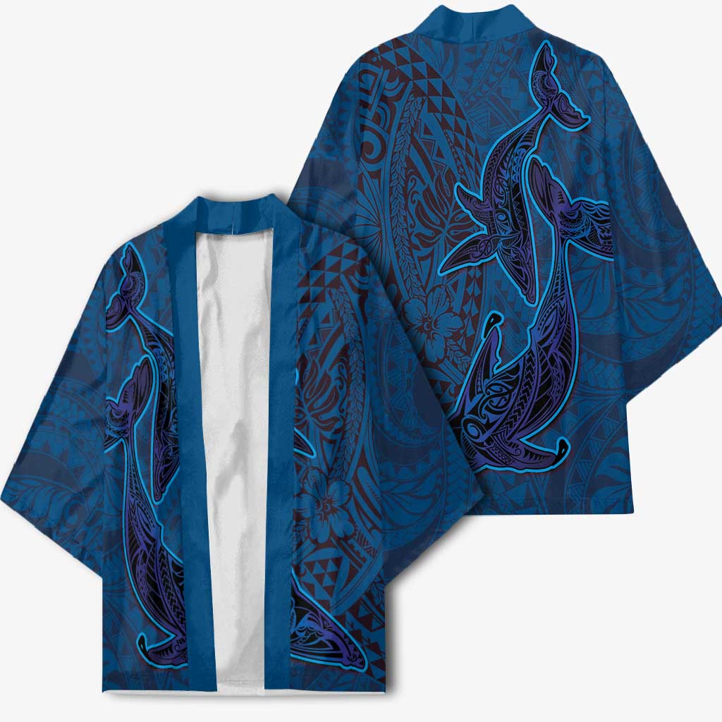 Hawaiian Whales Polynesian Art Motifs Kimono Blue Color LT03 - Polynesian Pride
