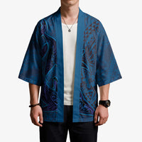 Hawaiian Whales Polynesian Art Motifs Kimono Blue Color LT03 - Polynesian Pride