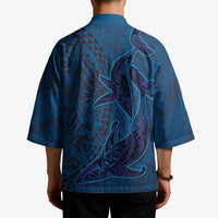 Hawaiian Whales Polynesian Art Motifs Kimono Blue Color LT03 - Polynesian Pride