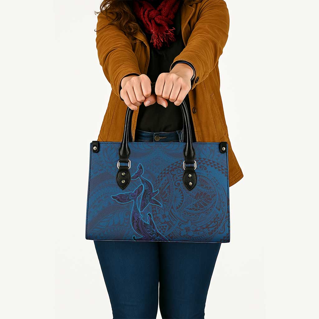 Hawaiian Whales Polynesian Art Motifs Leather Bag Blue Color LT03 - Polynesian Pride