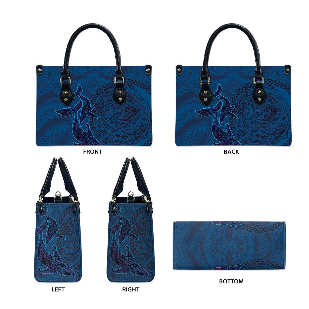 Hawaiian Whales Polynesian Art Motifs Leather Bag Blue Color LT03 - Polynesian Pride