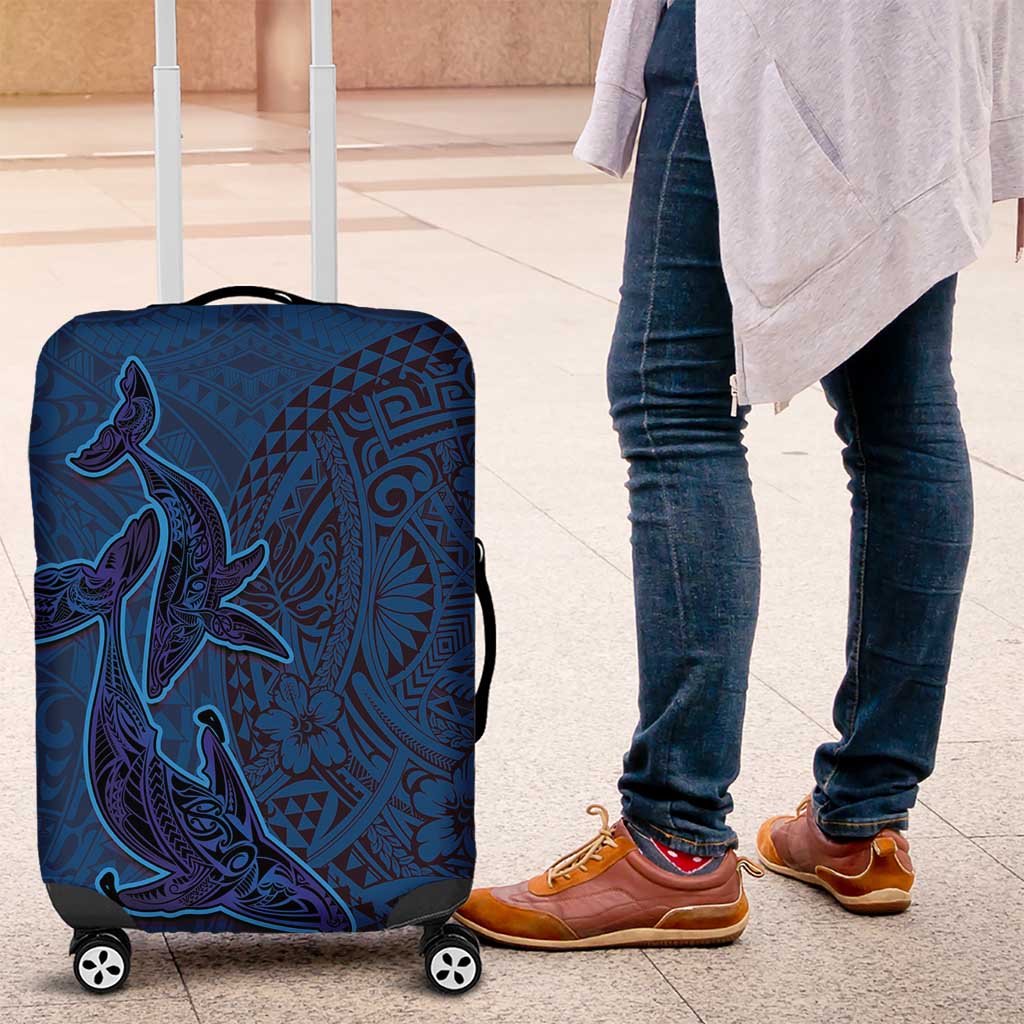 Hawaiian Whales Polynesian Art Motifs Luggage Cover Blue Color LT03 Blue - Polynesian Pride