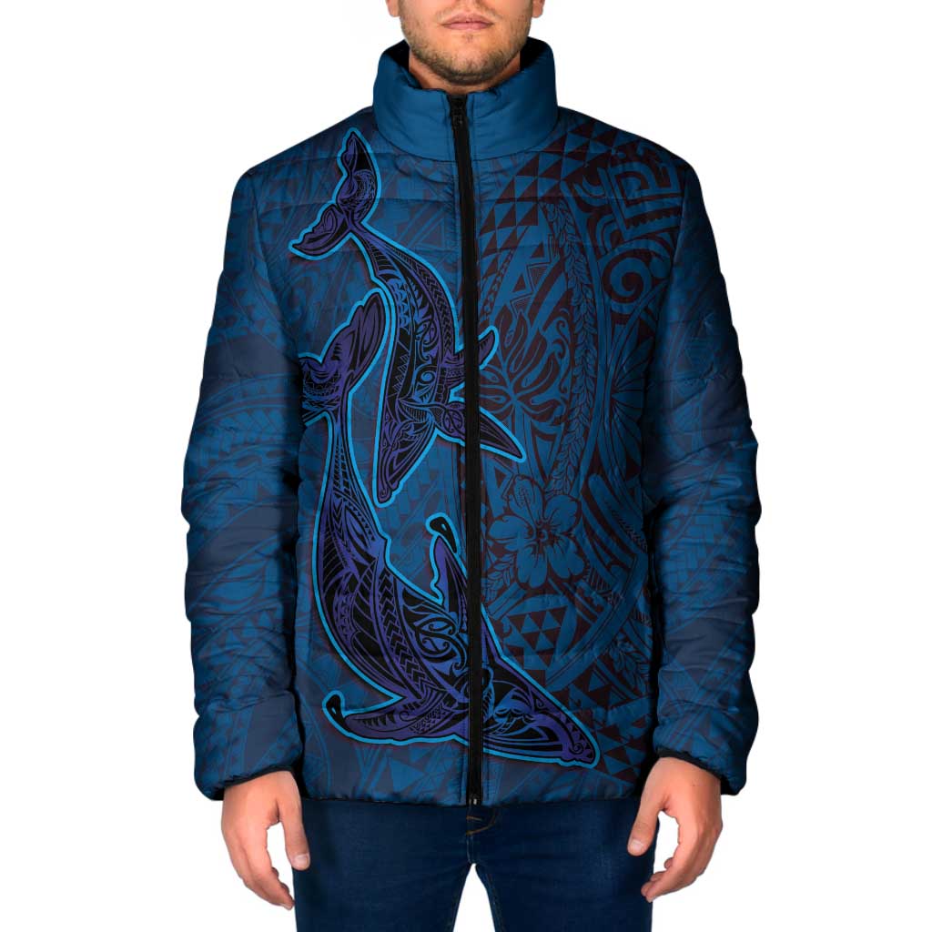 Hawaiian Whales Polynesian Art Motifs Padded Jacket Blue Color LT03 Men Blue - Polynesian Pride