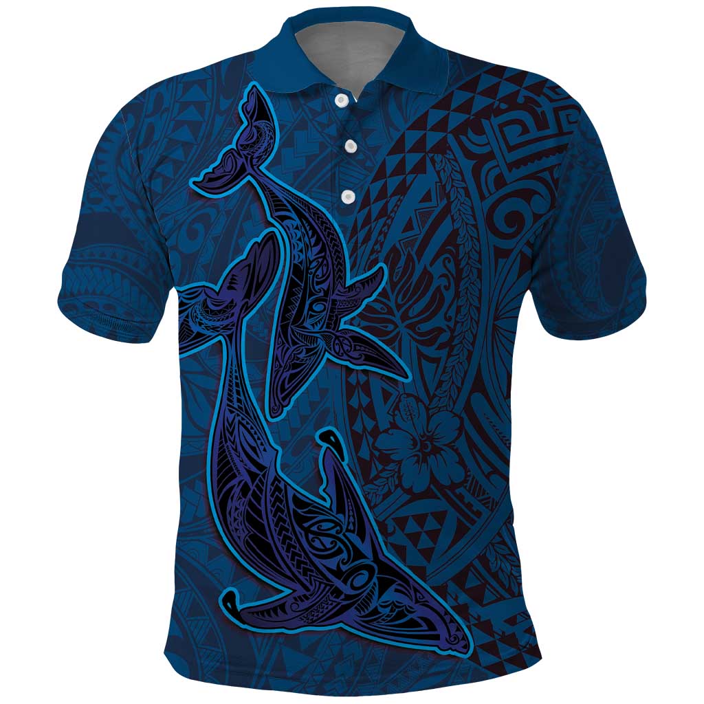 Hawaiian Whales Polynesian Art Motifs Polo Shirt Blue Color LT03 Blue - Polynesian Pride