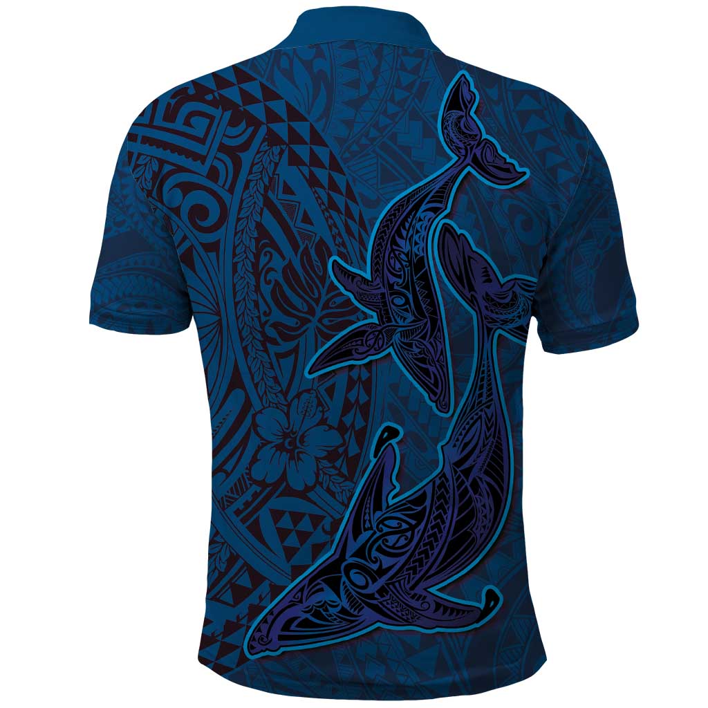 Hawaiian Whales Polynesian Art Motifs Polo Shirt Blue Color LT03 - Polynesian Pride