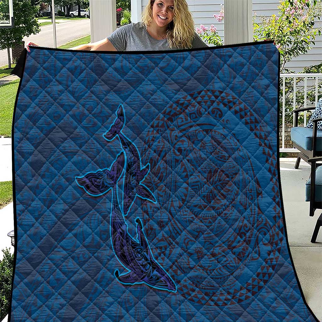 Hawaiian Whales Polynesian Art Motifs Quilt Blue Color LT03 Blue - Polynesian Pride