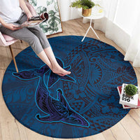 Hawaiian Whales Polynesian Art Motifs Round Carpet Blue Color LT03 - Polynesian Pride