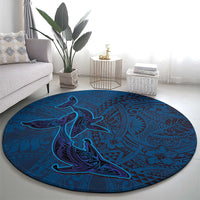 Hawaiian Whales Polynesian Art Motifs Round Carpet Blue Color LT03 - Polynesian Pride