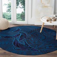 Hawaiian Whales Polynesian Art Motifs Round Carpet Blue Color LT03 - Polynesian Pride