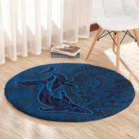 Hawaiian Whales Polynesian Art Motifs Round Carpet Blue Color LT03 - Polynesian Pride