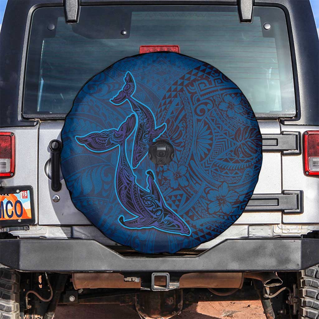 Hawaiian Whales Polynesian Art Motifs Spare Tire Cover Blue Color LT03 Blue - Polynesian Pride