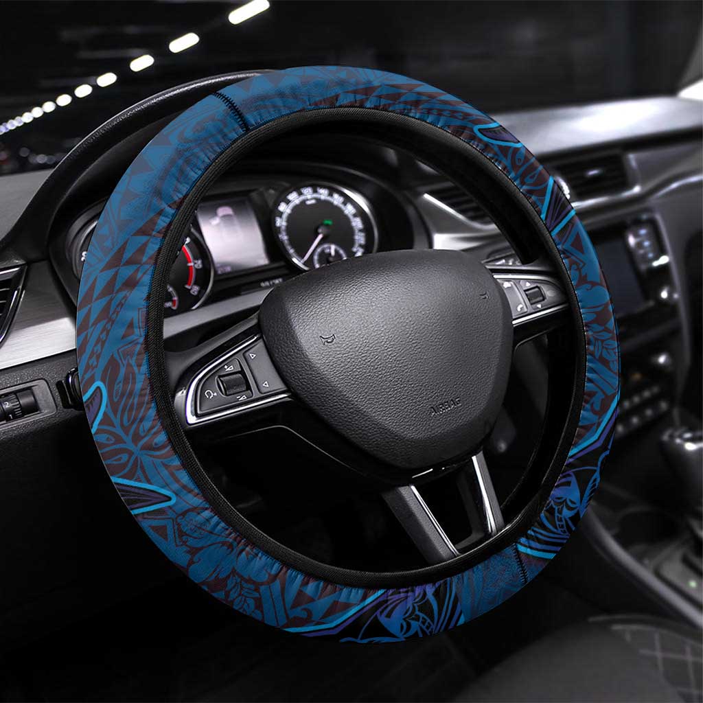 Hawaiian Whales Polynesian Art Motifs Steering Wheel Cover Blue Color LT03 Universal Fit Blue - Polynesian Pride