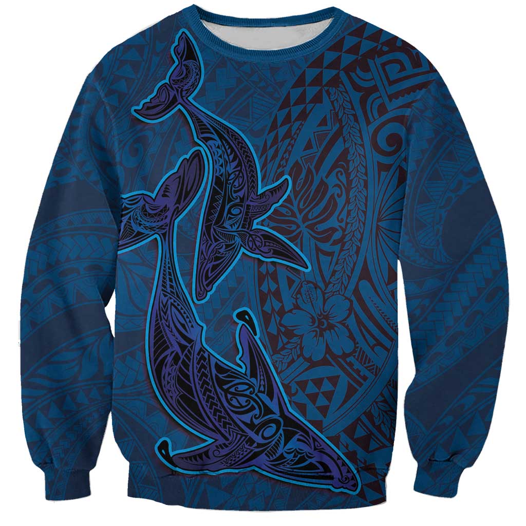 Hawaiian Whales Polynesian Art Motifs Sweatshirt Blue Color LT03 Unisex Blue - Polynesian Pride