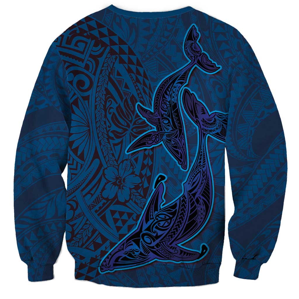 Hawaiian Whales Polynesian Art Motifs Sweatshirt Blue Color LT03 - Polynesian Pride