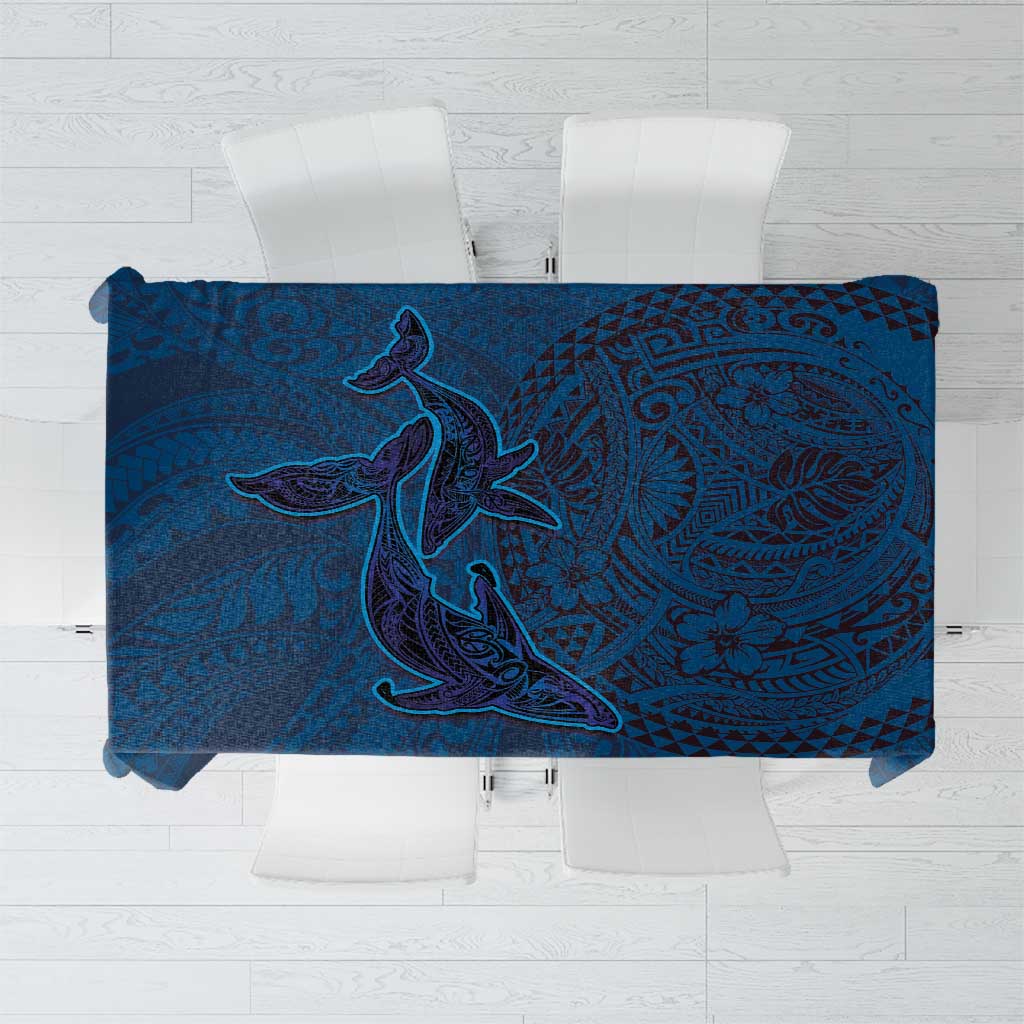 Hawaiian Whales Polynesian Art Motifs Tablecloth Blue Color LT03 Blue - Polynesian Pride