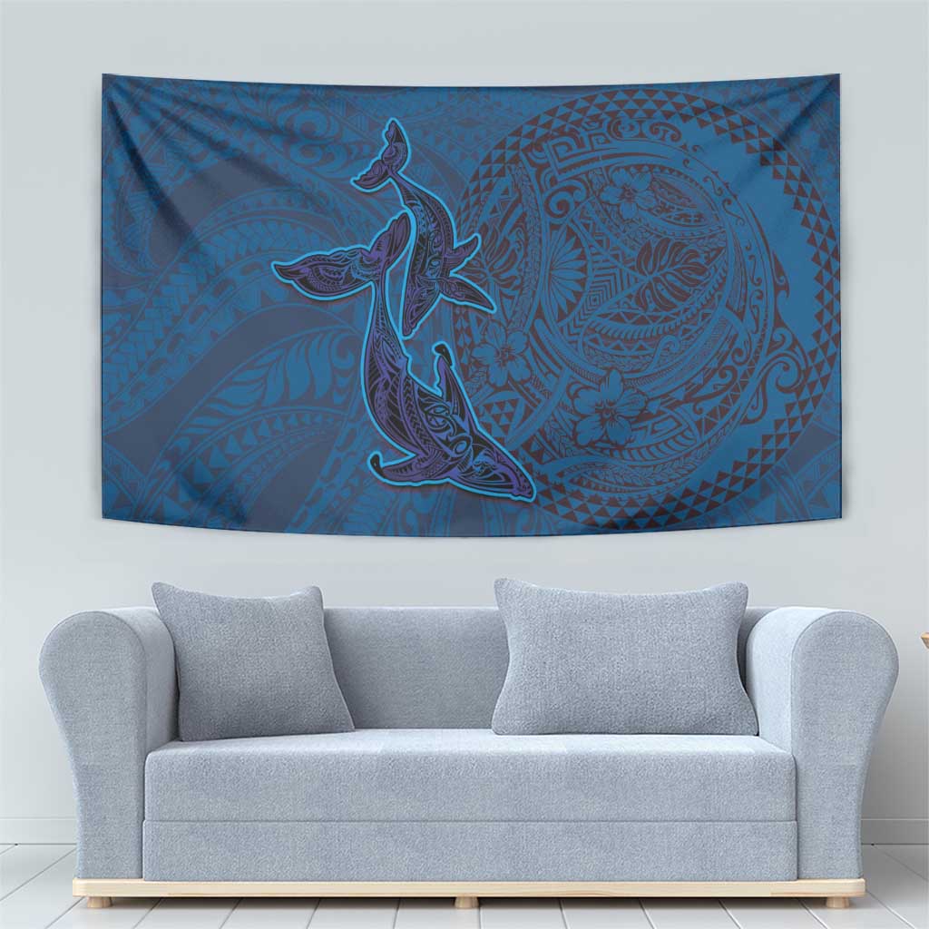 Hawaiian Whales Polynesian Art Motifs Tapestry Blue Color LT03 - Polynesian Pride