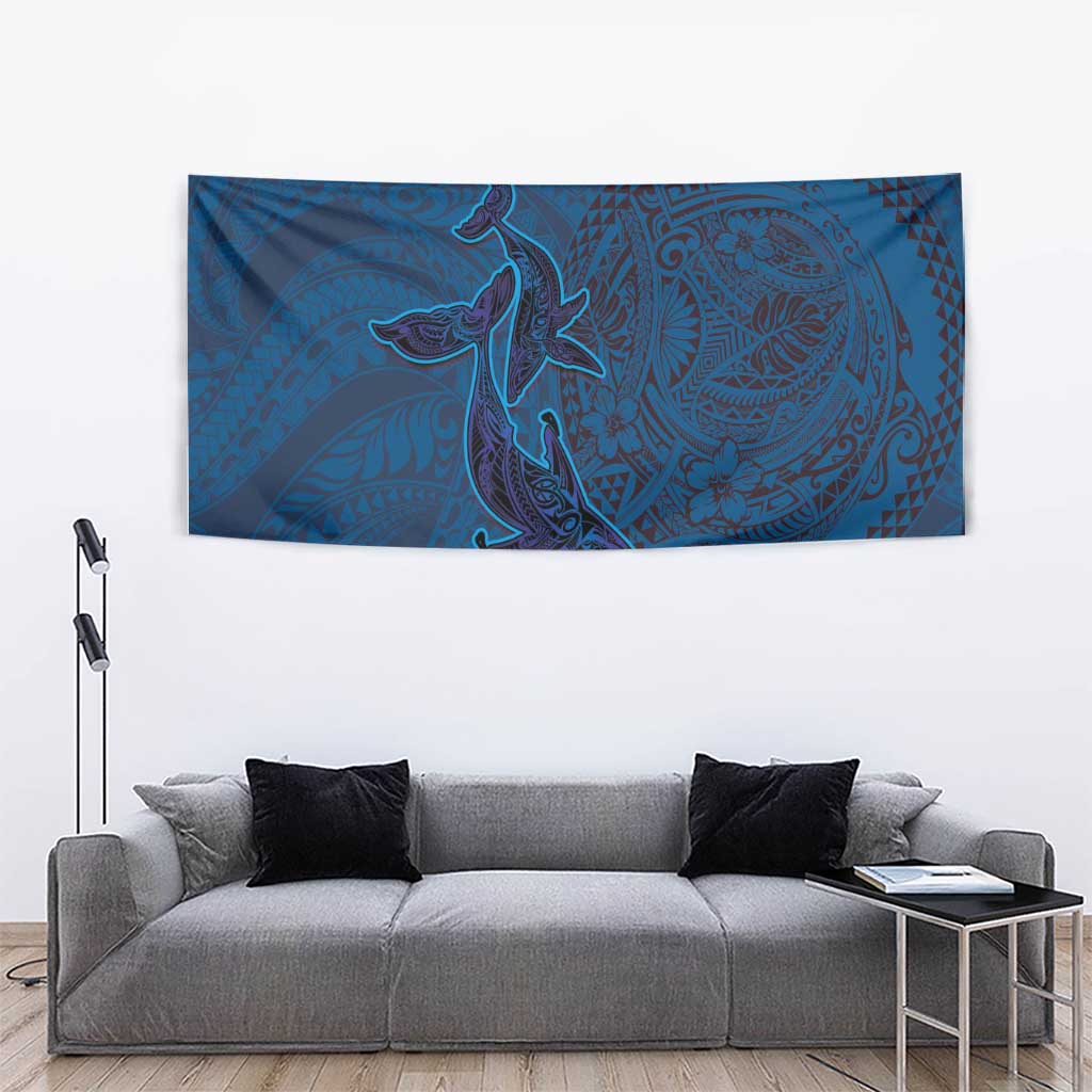 Hawaiian Whales Polynesian Art Motifs Tapestry Blue Color LT03 - Polynesian Pride