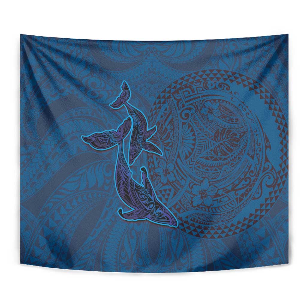 Hawaiian Whales Polynesian Art Motifs Tapestry Blue Color LT03 - Polynesian Pride