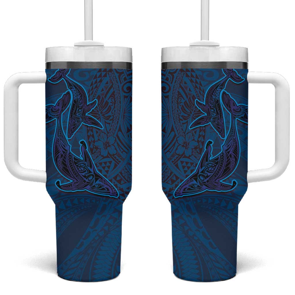 Hawaiian Whales Polynesian Art Motifs Tumbler With Handle Blue Color LT03 One Size: 40 oz Blue - Polynesian Pride
