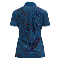 Hawaiian Whales Polynesian Art Motifs Women Polo Shirt Blue Color LT03 - Polynesian Pride