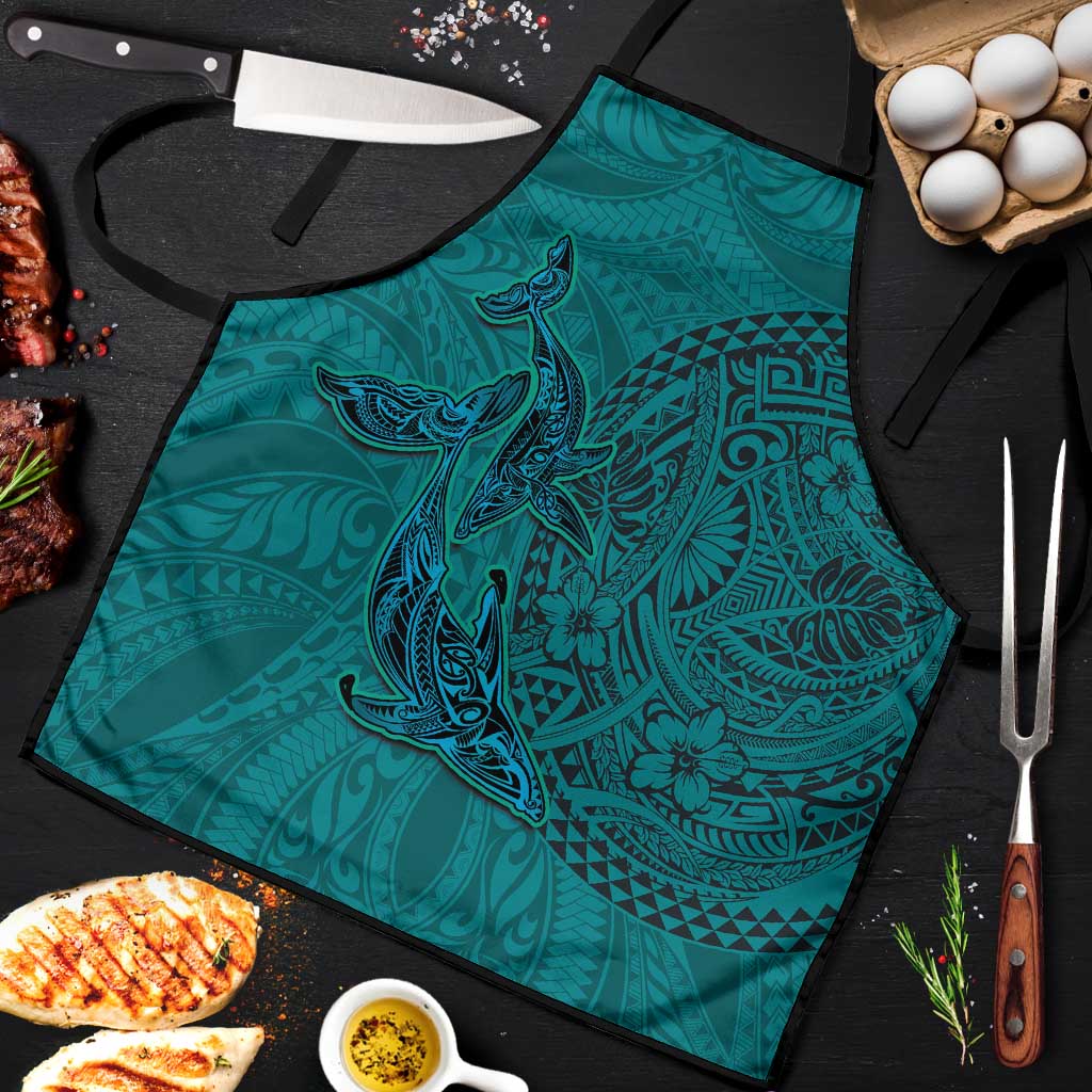 Hawaiian Whales Polynesian Art Motifs Apron Turquoise Color LT03 Turquoise - Polynesian Pride