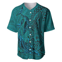 Hawaiian Whales Polynesian Art Motifs Baseball Jersey Turquoise Color LT03 Turquoise - Polynesian Pride