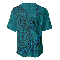 Hawaiian Whales Polynesian Art Motifs Baseball Jersey Turquoise Color LT03 - Polynesian Pride