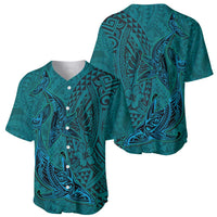 Hawaiian Whales Polynesian Art Motifs Baseball Jersey Turquoise Color LT03 - Polynesian Pride
