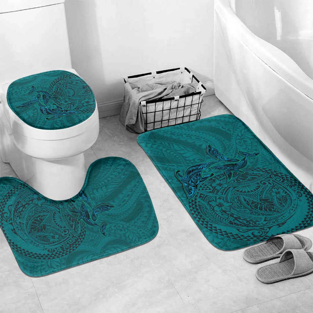 Hawaiian Whales Polynesian Art Motifs Bathroom Set Turquoise Color LT03 Mat Set Only (3 pcs) One Size Turquoise - Polynesian Pride