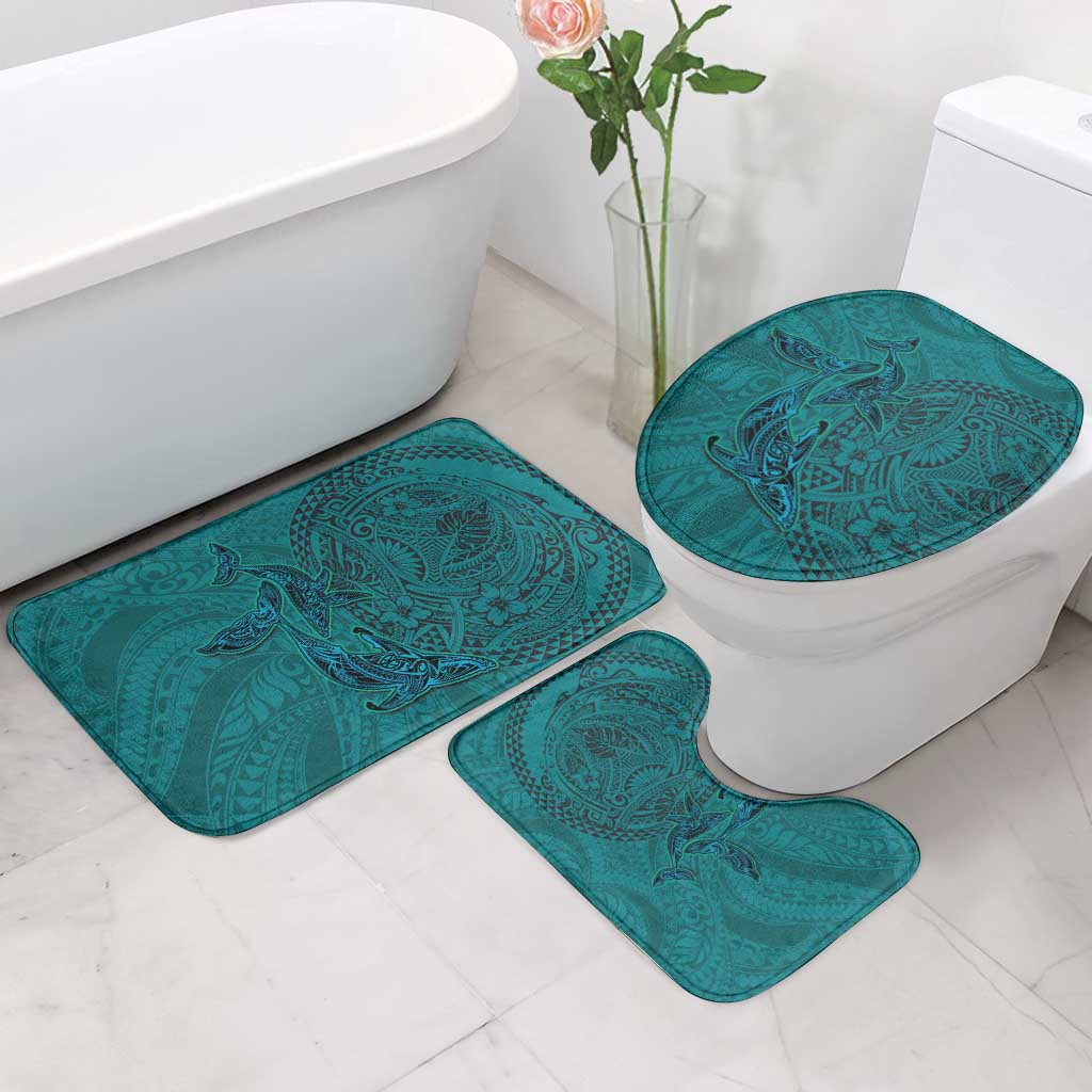Hawaiian Whales Polynesian Art Motifs Bathroom Set Turquoise Color LT03 - Polynesian Pride