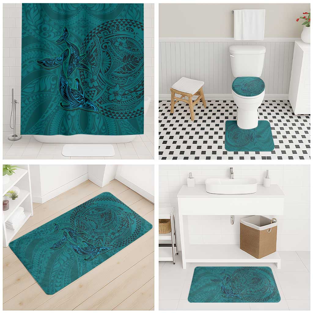 Hawaiian Whales Polynesian Art Motifs Bathroom Set Turquoise Color LT03 - Polynesian Pride