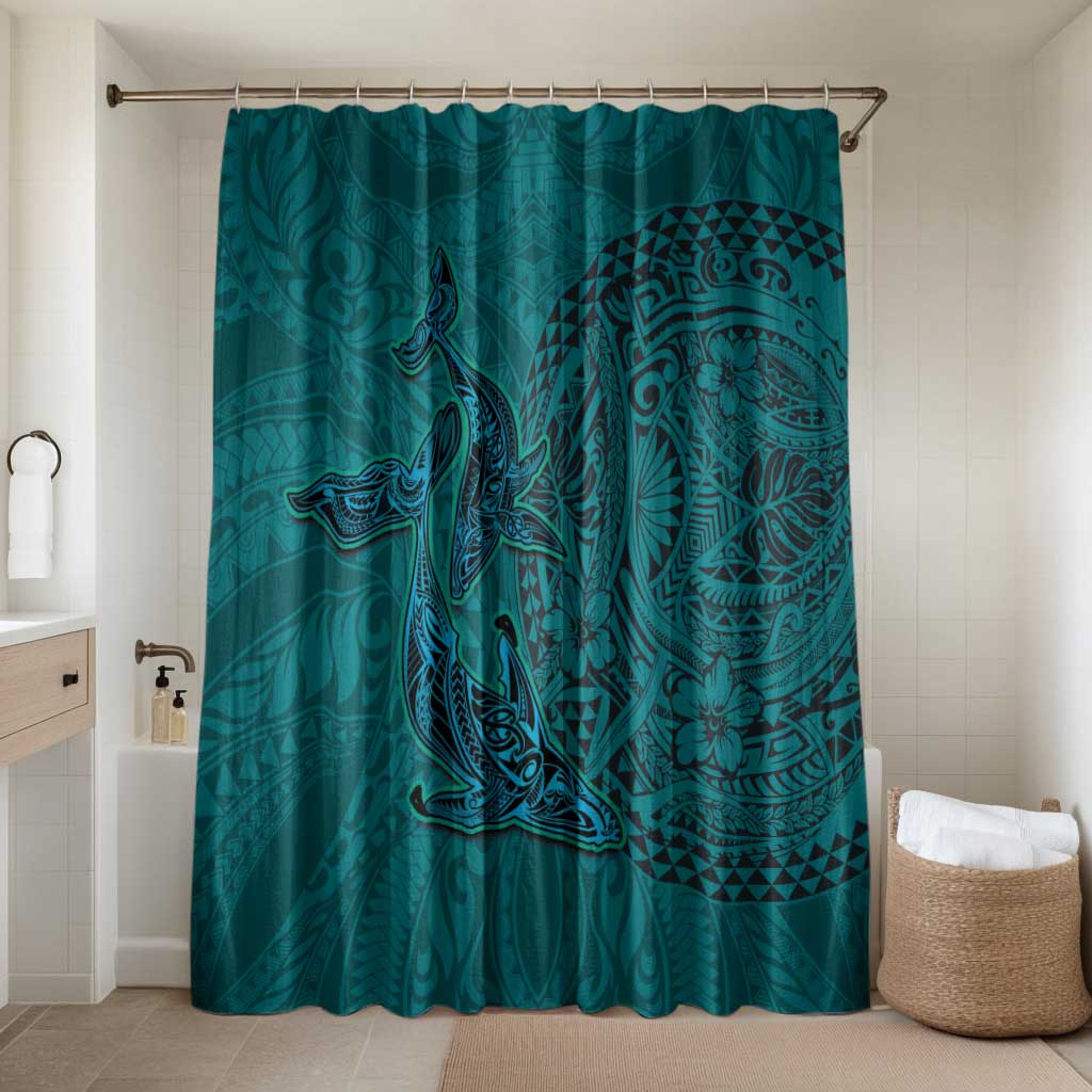 Hawaiian Whales Polynesian Art Motifs Bathroom Set Turquoise Color LT03 Shower Curtain Only Turquoise - Polynesian Pride