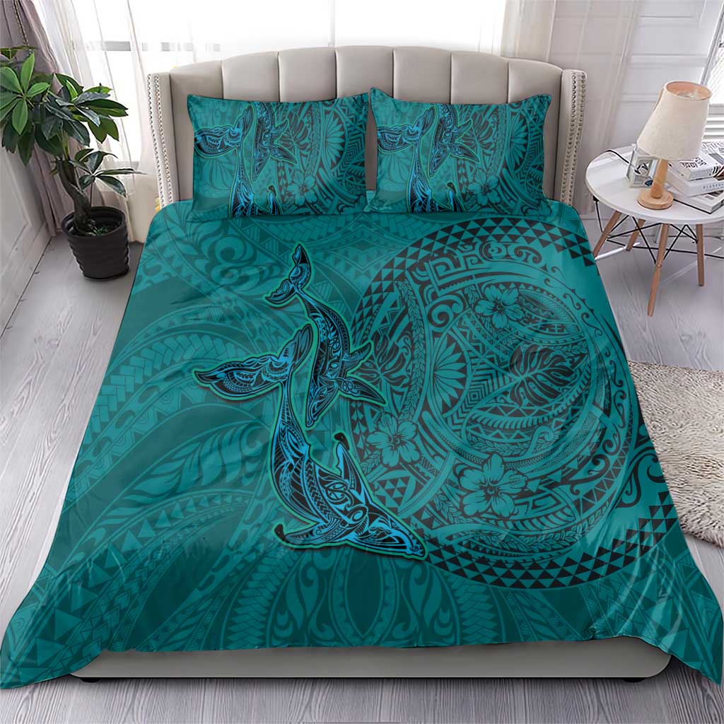Hawaiian Whales Polynesian Art Motifs Bedding Set Turquoise Color LT03 - Polynesian Pride