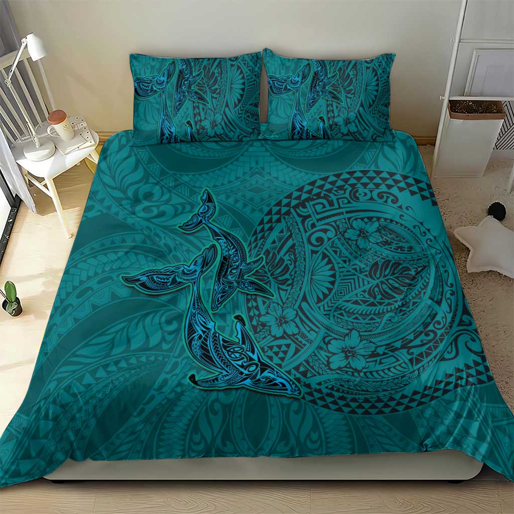 Hawaiian Whales Polynesian Art Motifs Bedding Set Turquoise Color LT03 - Polynesian Pride