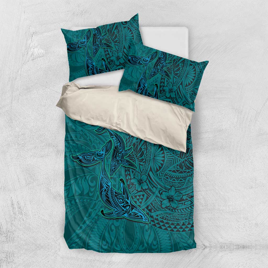 Hawaiian Whales Polynesian Art Motifs Bedding Set Turquoise Color LT03 US Twin 172cm x 218cm Turquoise - Polynesian Pride