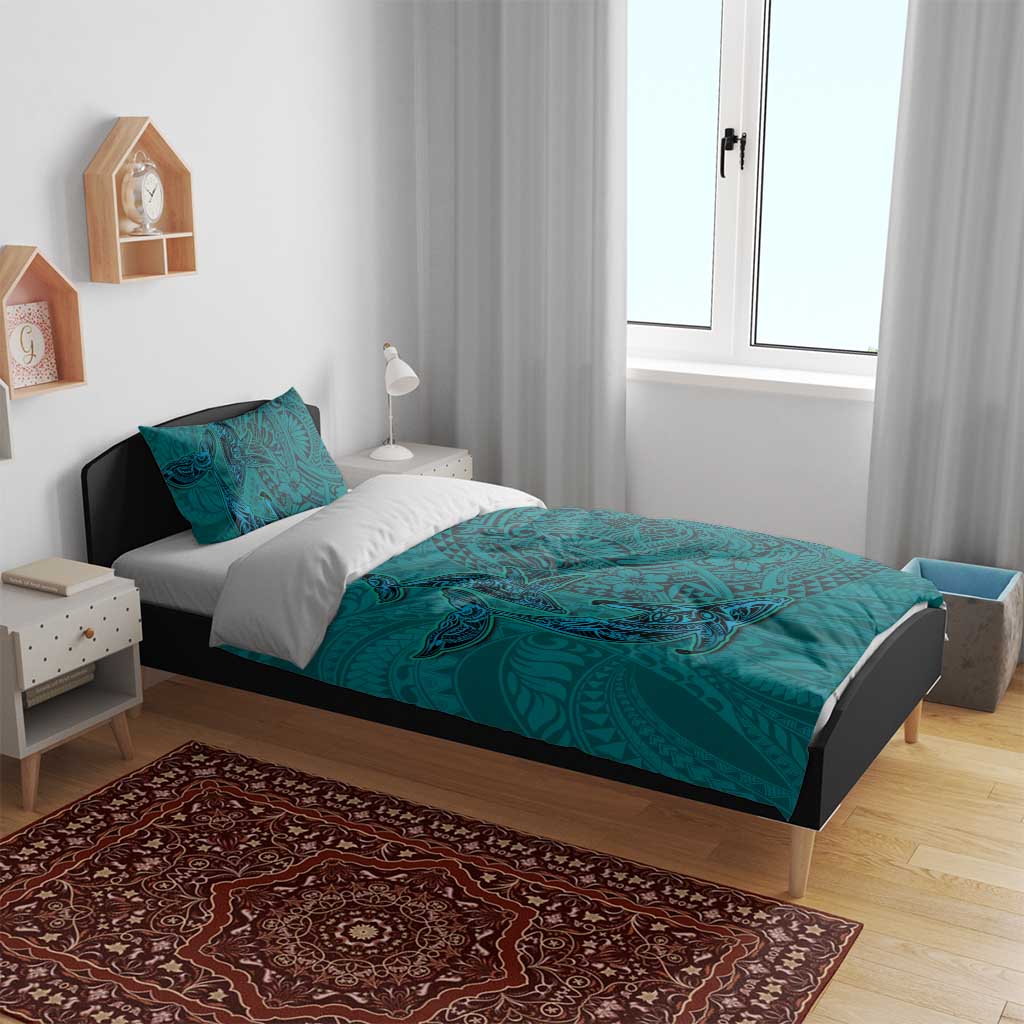 Hawaiian Whales Polynesian Art Motifs Bedding Set Turquoise Color LT03 - Polynesian Pride