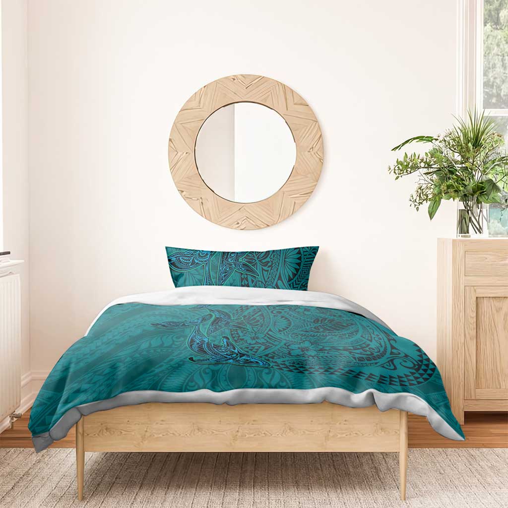 Hawaiian Whales Polynesian Art Motifs Bedding Set Turquoise Color LT03 - Polynesian Pride