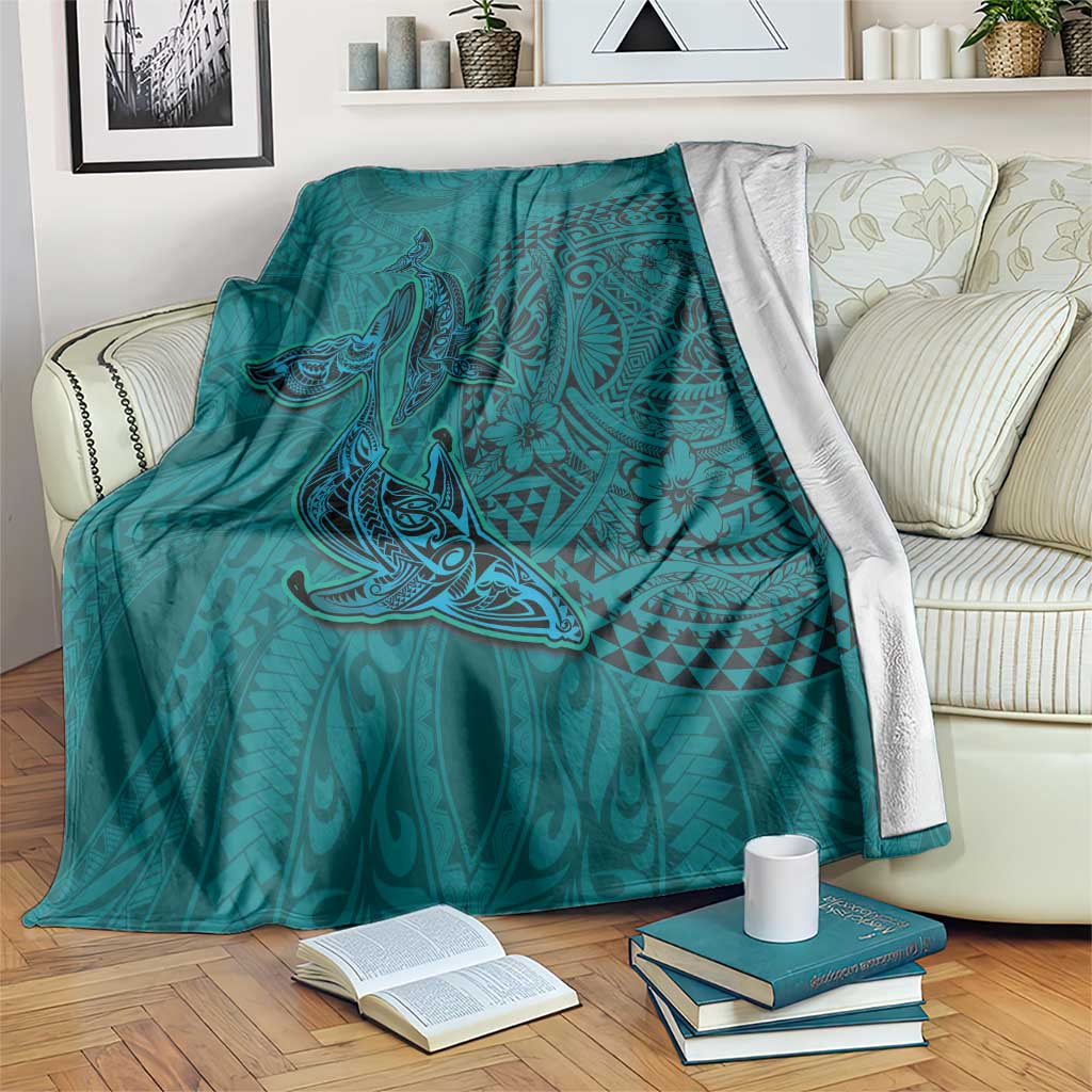 Hawaiian Whales Polynesian Art Motifs Blanket Turquoise Color LT03 Turquoise - Polynesian Pride