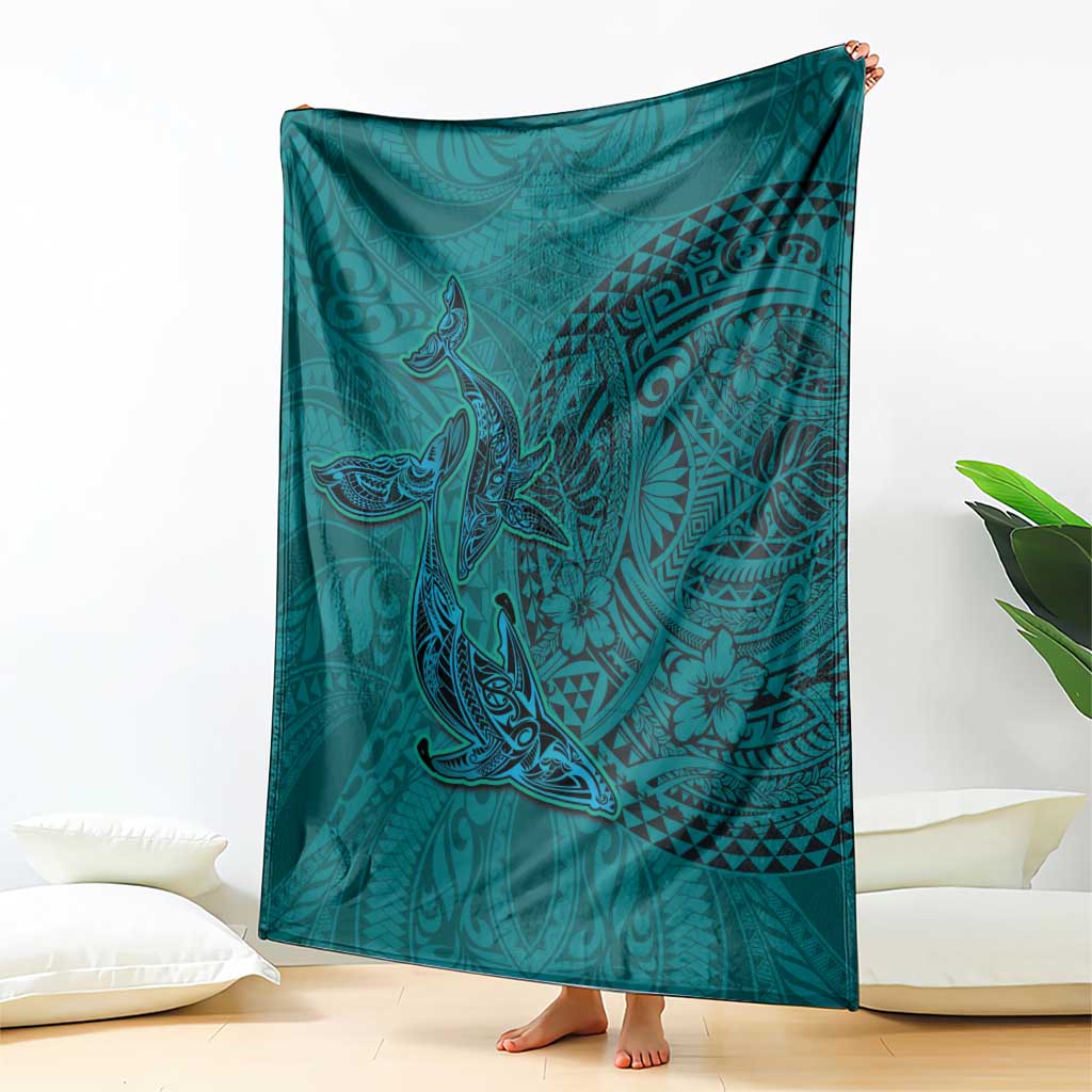 Hawaiian Whales Polynesian Art Motifs Blanket Turquoise Color LT03 - Polynesian Pride