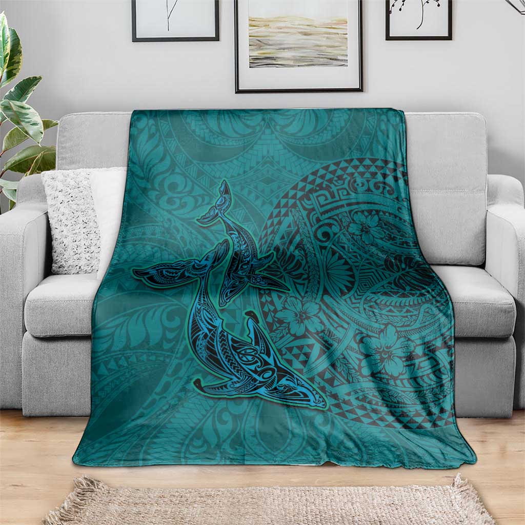 Hawaiian Whales Polynesian Art Motifs Blanket Turquoise Color LT03 - Polynesian Pride